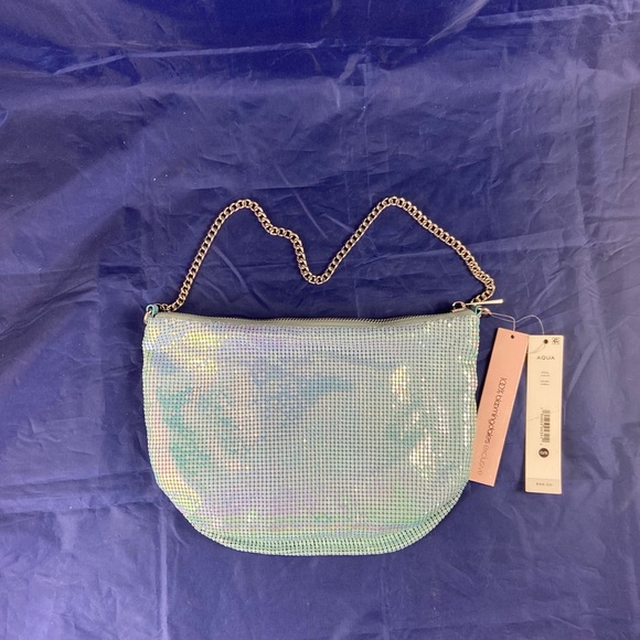 Bloomingdale's Handbags - NWT Bloomingdale’s Aqua Bag A-Ellie Air Blue Green Mesh Baguette Shoulder Purse